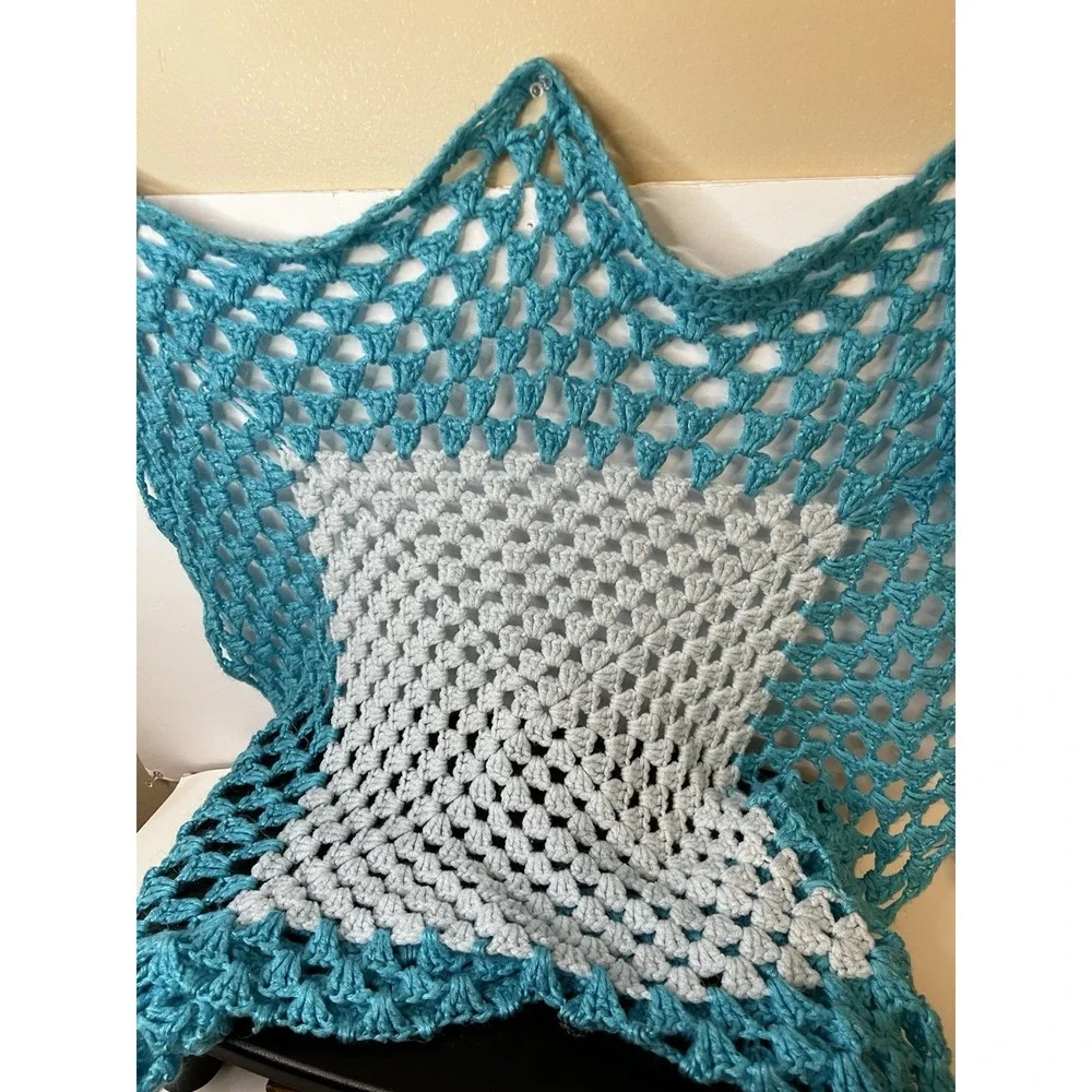 Handmade Crochet Baby‎ Blanket Light Blue 36x38 Crib Nursery Soft